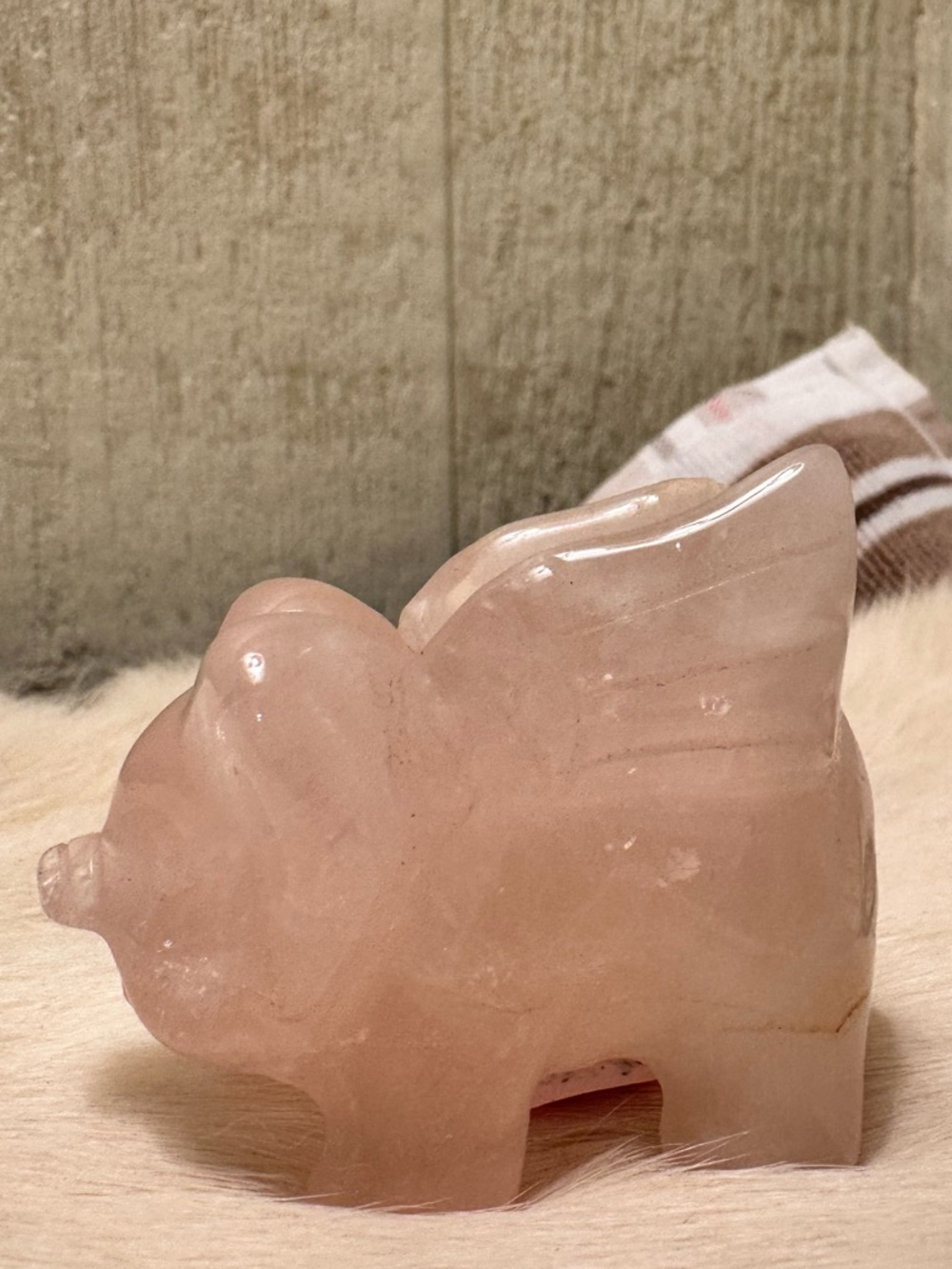 WHEN PIGS FLY - Carved Rose Quartz Pig Figurine - Soft Pink Crystal